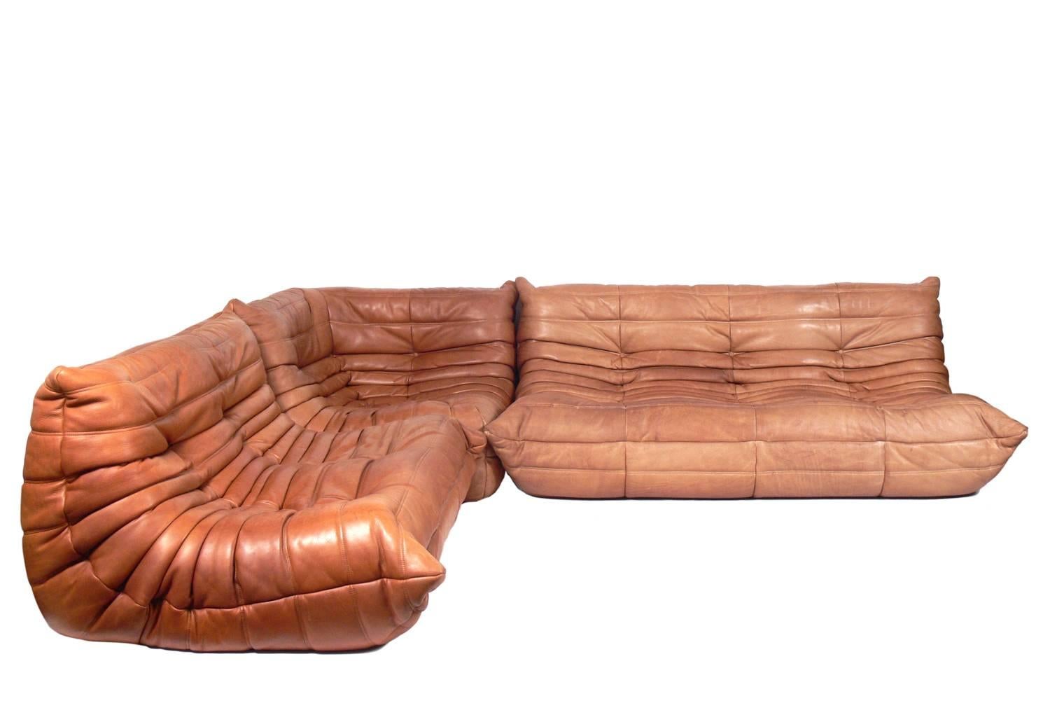 Mid-Century Modern Sculptural Leather Togo Sofa by Michel Ducaroy for Ligne Roset