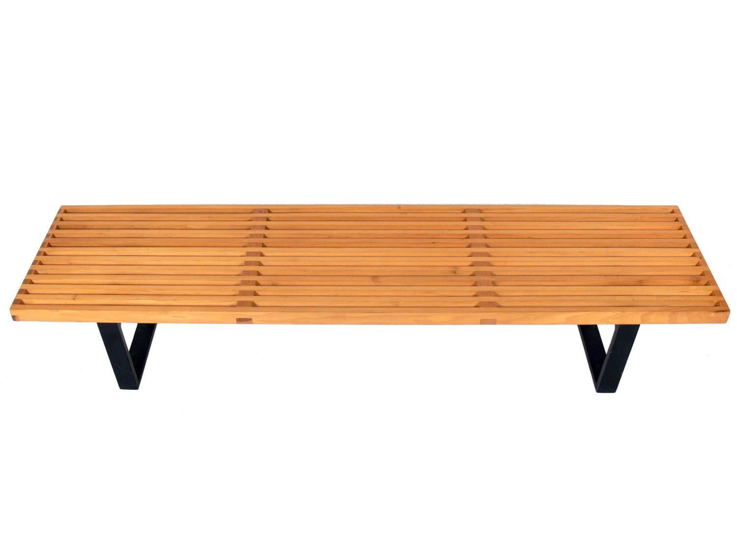 Clean lined modern bench, designed by George Nelson for Herman Miller, American, circa 1980s. Retains warm original patina.