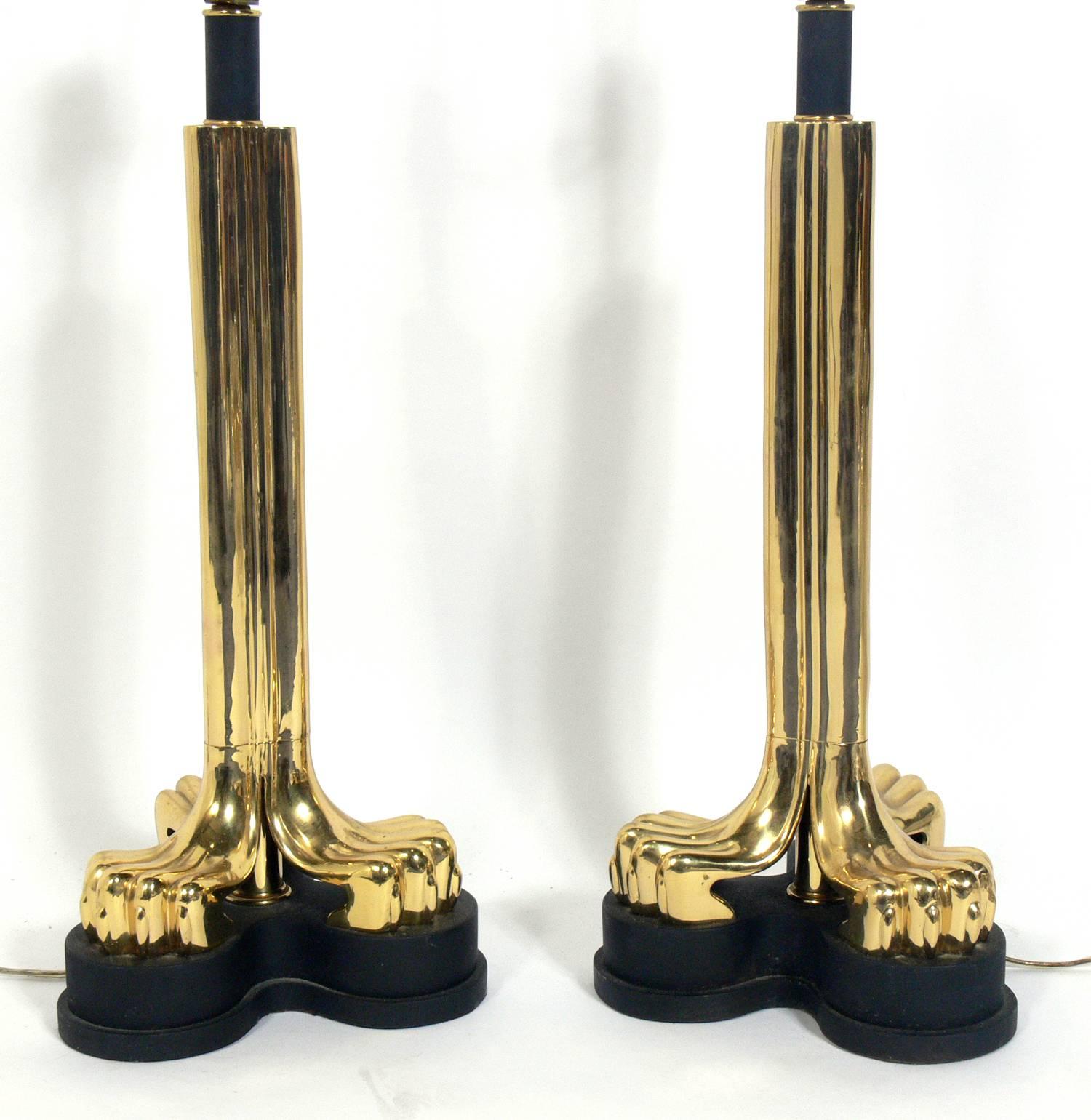 Mid-Century Modern Pair of Zoomorphic Brass Lamps