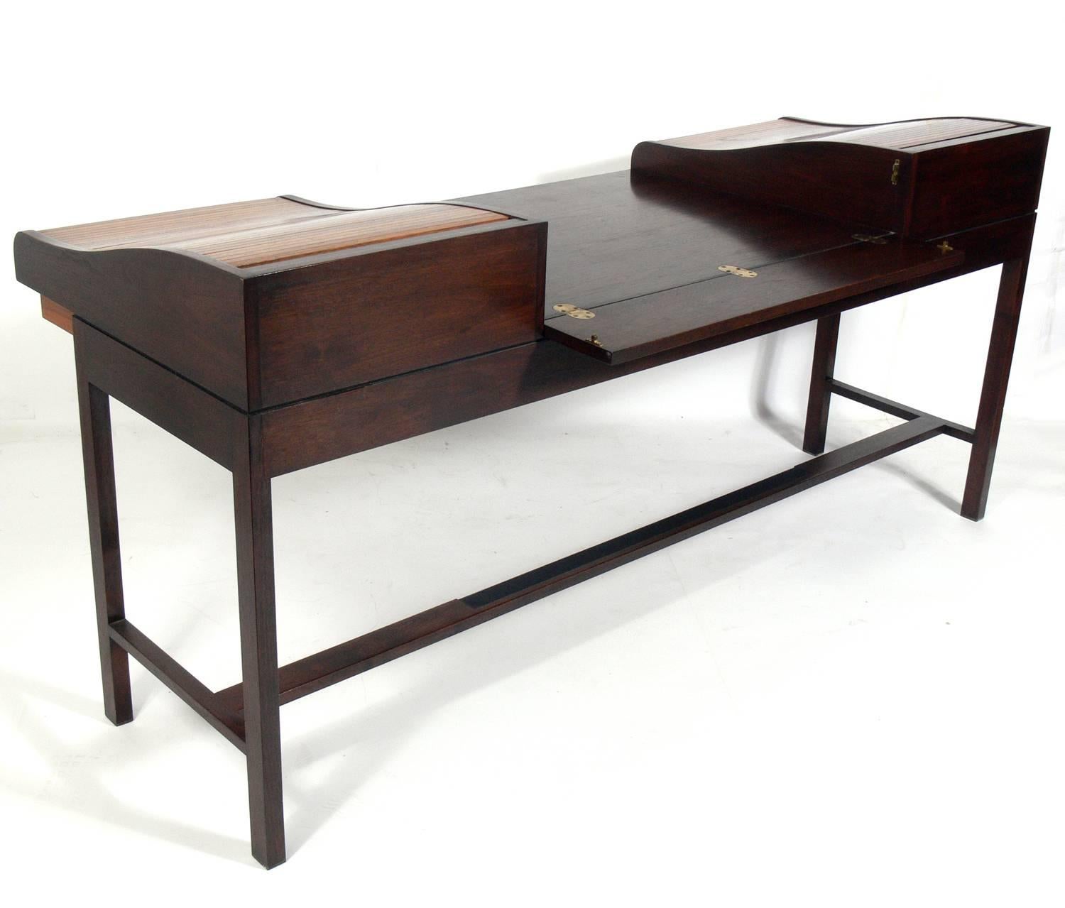 Mid-Century Modern Rosewood and Mahogany Roll Top Desk by Edward Wormley for Dunbar