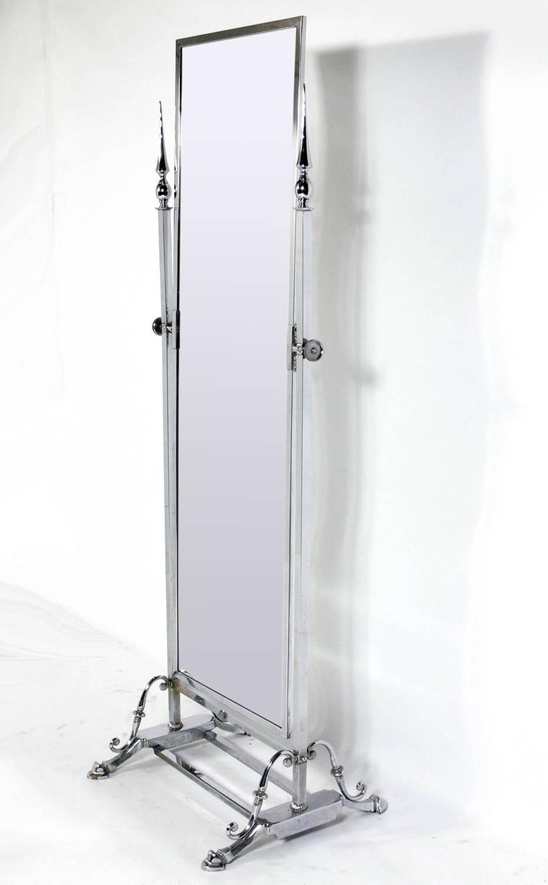 Elegant Chrome Cheval Mirror For Sale at 1stdibs