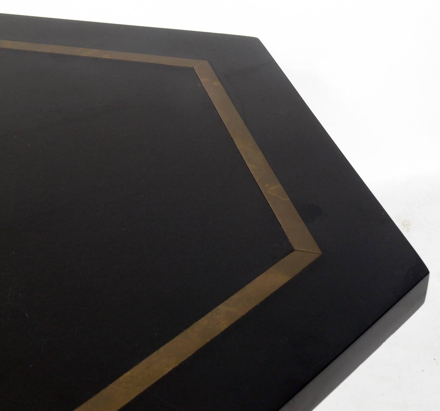 Lacquered Brass Inlaid Tripod Table 
