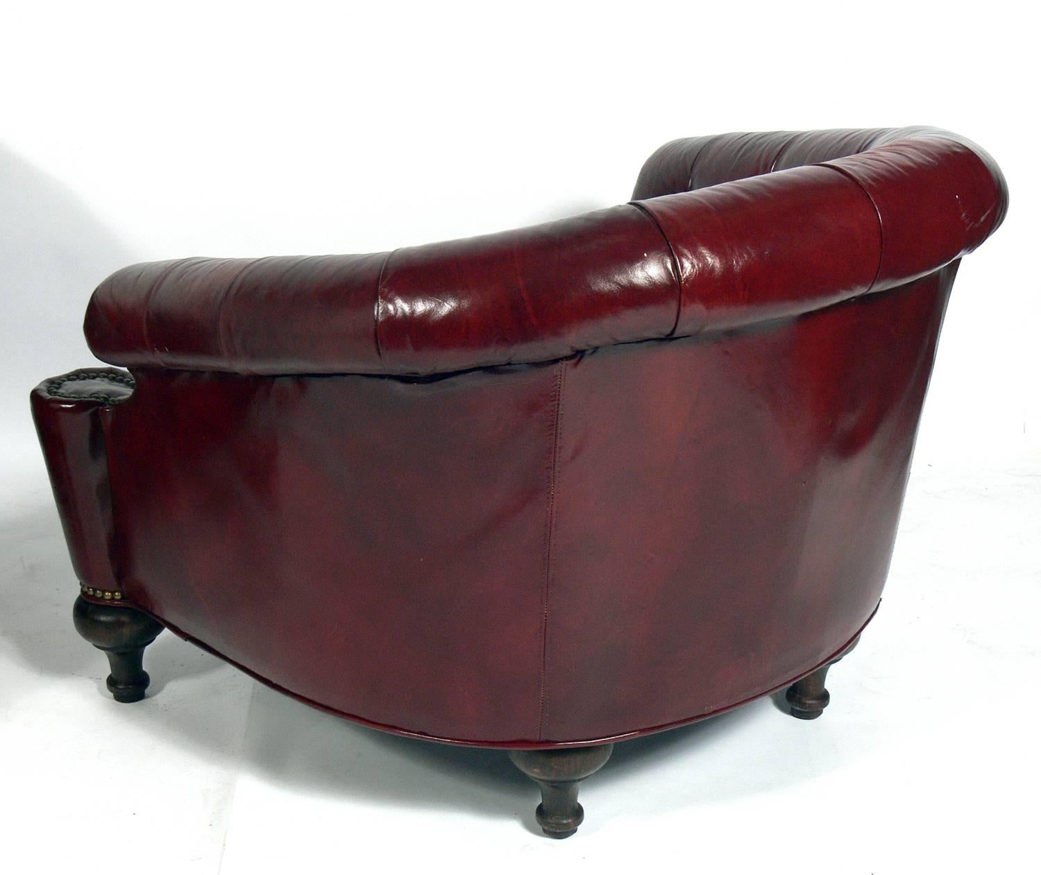 Chesterfield Pair of Tufted Oxblood Red Leather Club Chairs 