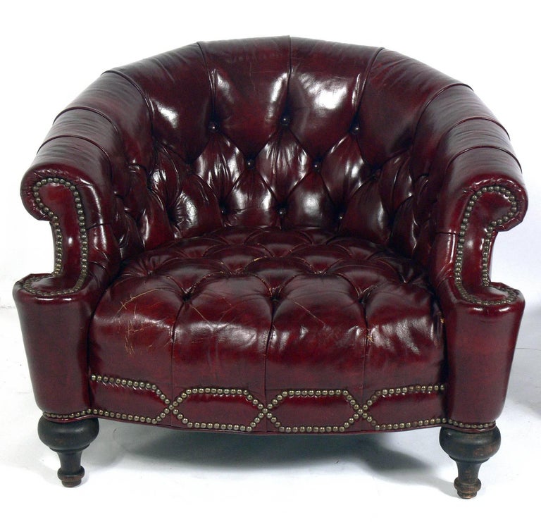 Pair of Tufted Oxblood Red Leather Chairs For Sale at 1stdibs
