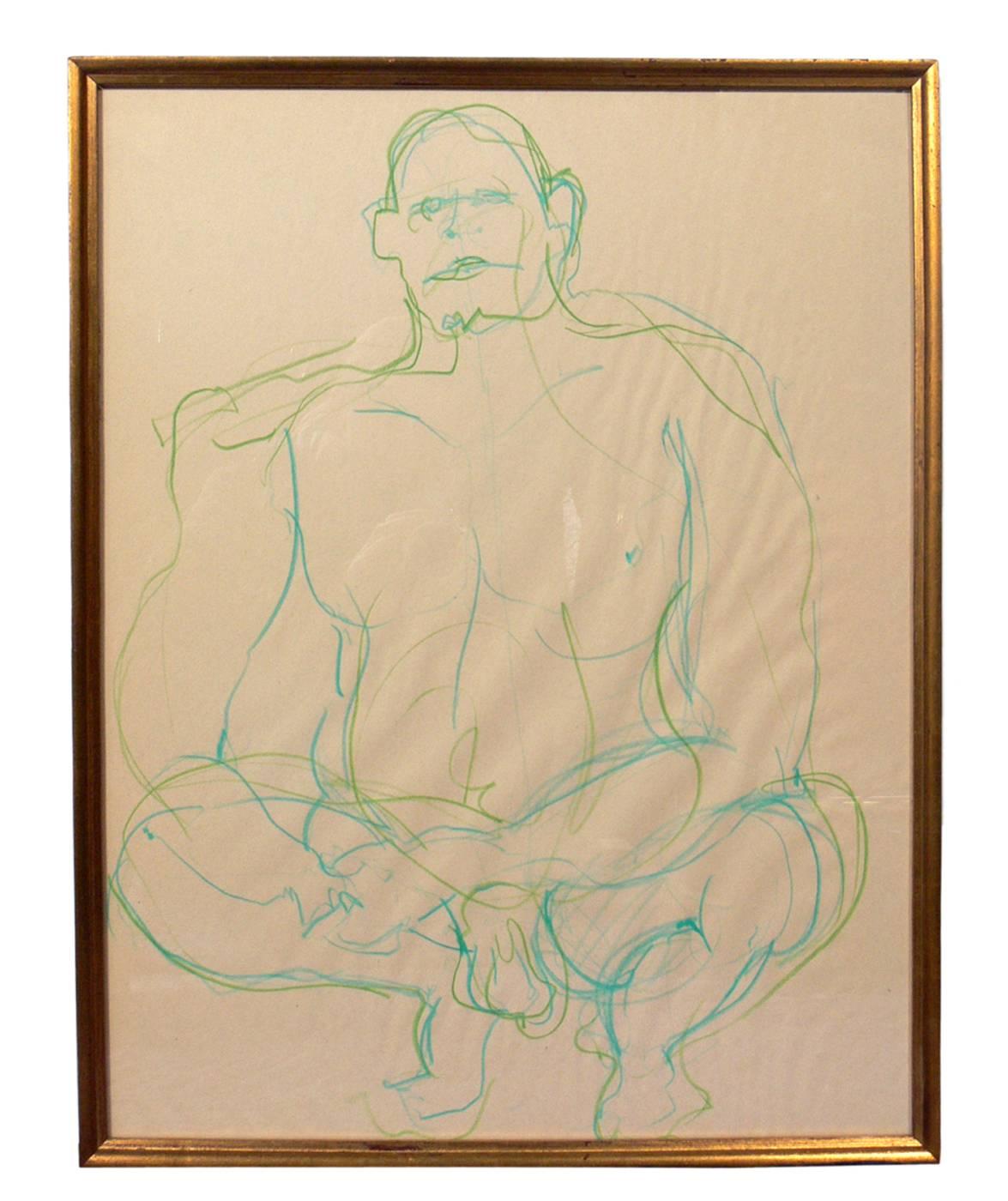 Selection of Modern Art or Gallery Wall, circa 1960s. 
From left to right they are:
1) Watercolor of male nude on blue paper, circa 1960s. It has been SOLD.
2) Pastel drawing of male nude, circa 1960s. It measures 22.5