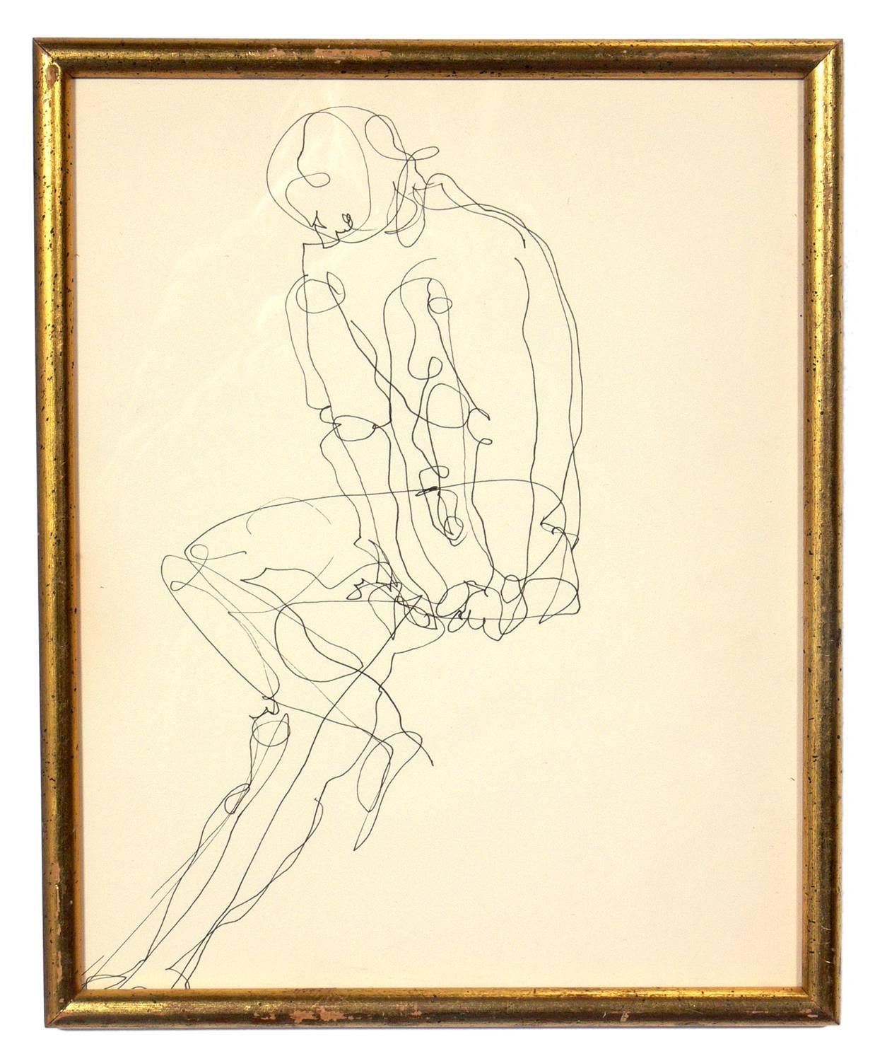 Selection of Figural Line Drawings or Gallery Wall by Miriam Kubach, American, circa 1950s. Please see our other 1stdibs listings for more Miriam Kubach works. 

From left to right, these works measure:
1) 13