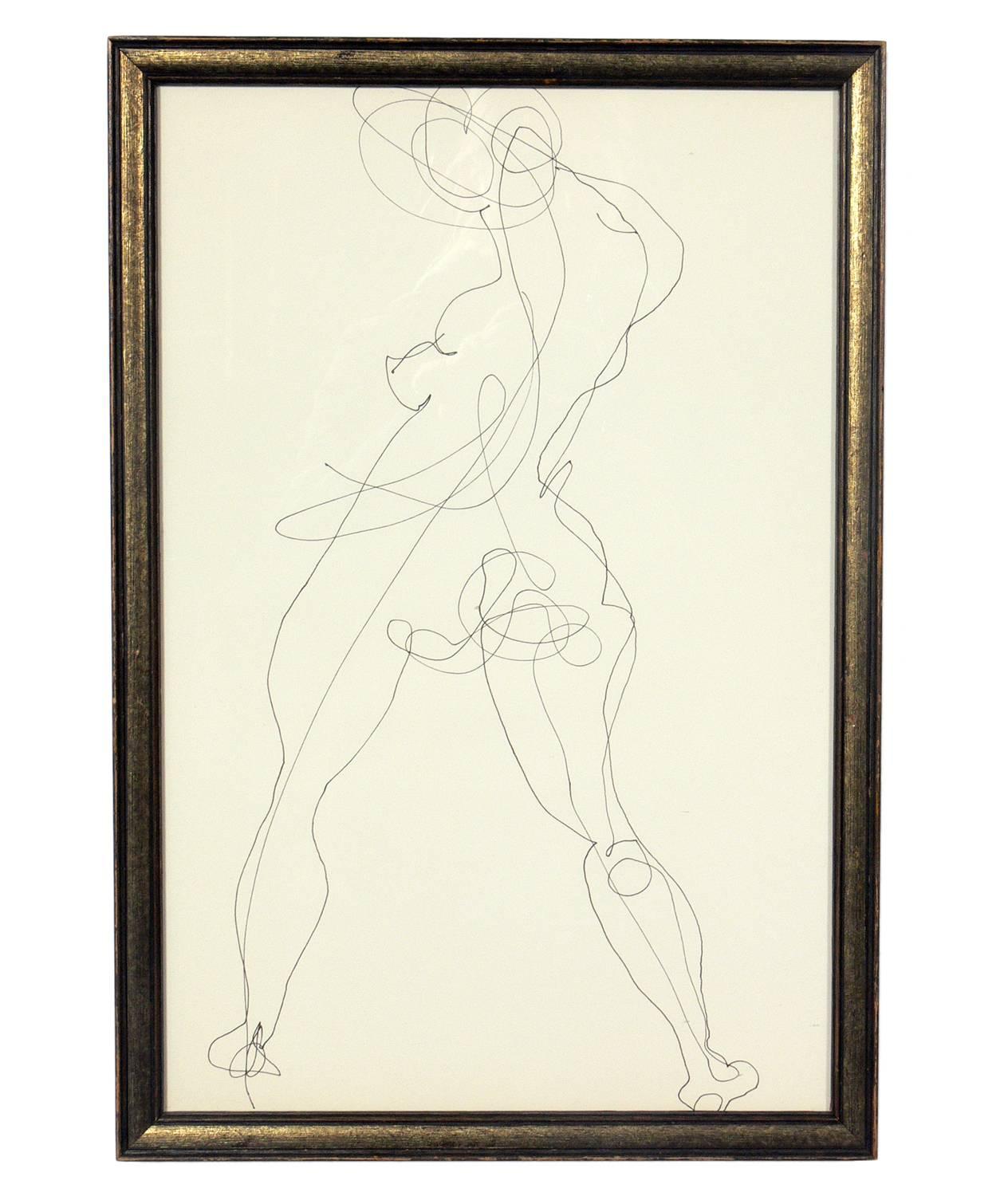 Mid-20th Century Selection of Figural Line Drawings or Gallery Wall by Miriam Kubach