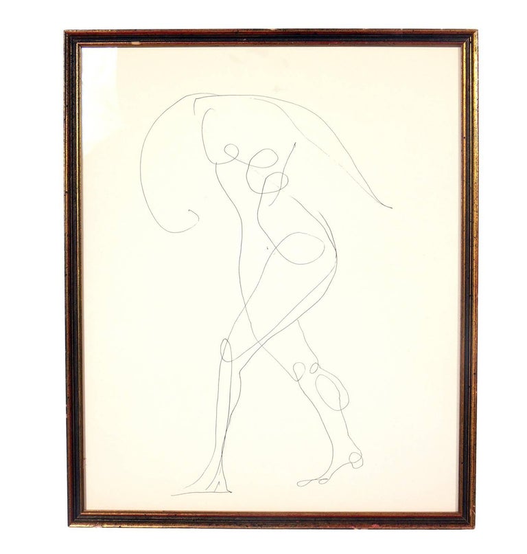 Selection of Figural Line Drawings or Gallery Wall by Miriam Kubach, circa 1950s. Please see our other 1stdibs listings for more works by Miriam Kubach. These works, from left to right, measure 16.75