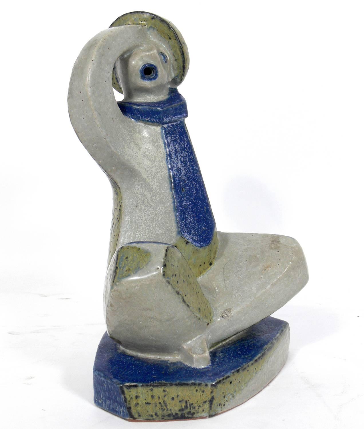 Cubist Figural Ceramic Sculpture by Jorgen Mogensen for Royal Copenhagen In Good Condition In Atlanta, GA