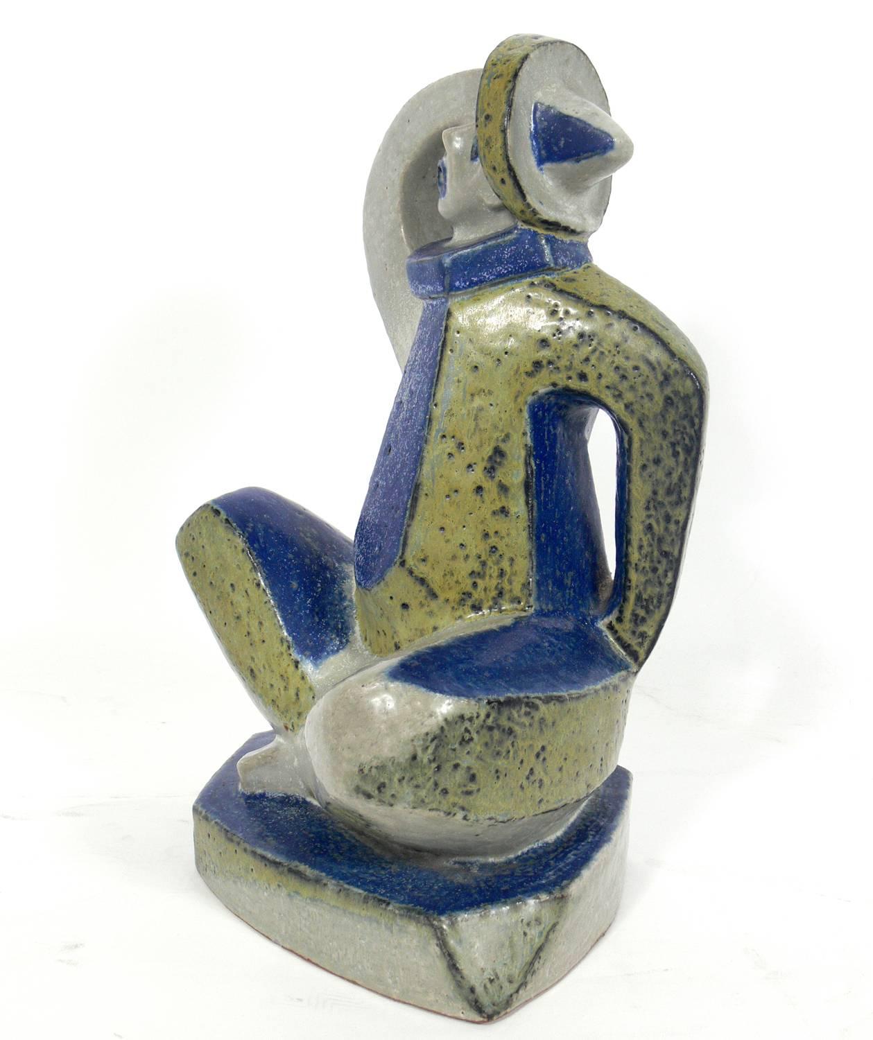 Cubist figural ceramic sculpture by Jorgen Mogensen for Royal Copenhagen, Denmark, circa 1950s.