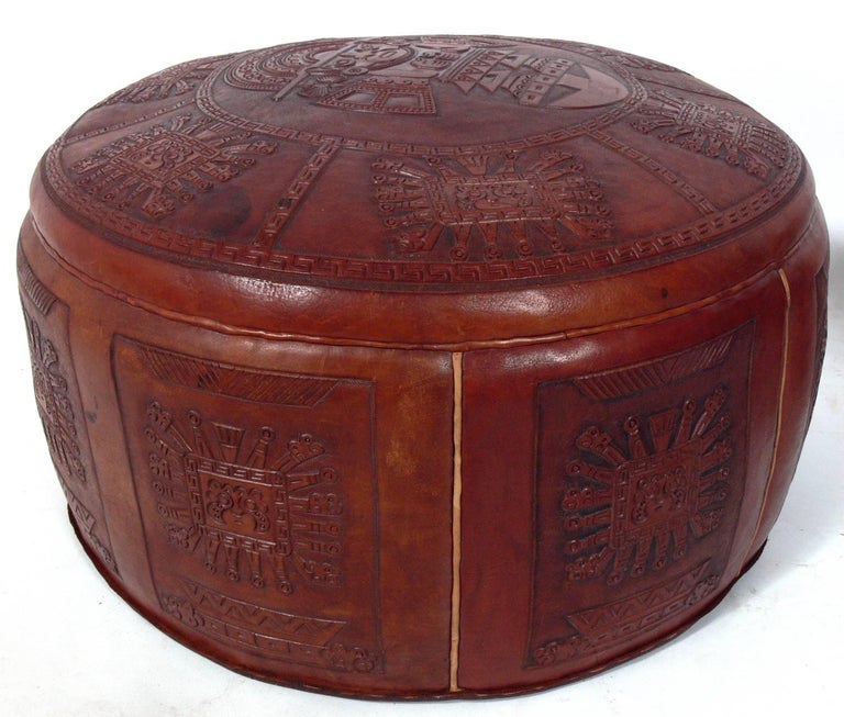 Mexican Tribal Decoration Leather Stools at 1stDibs