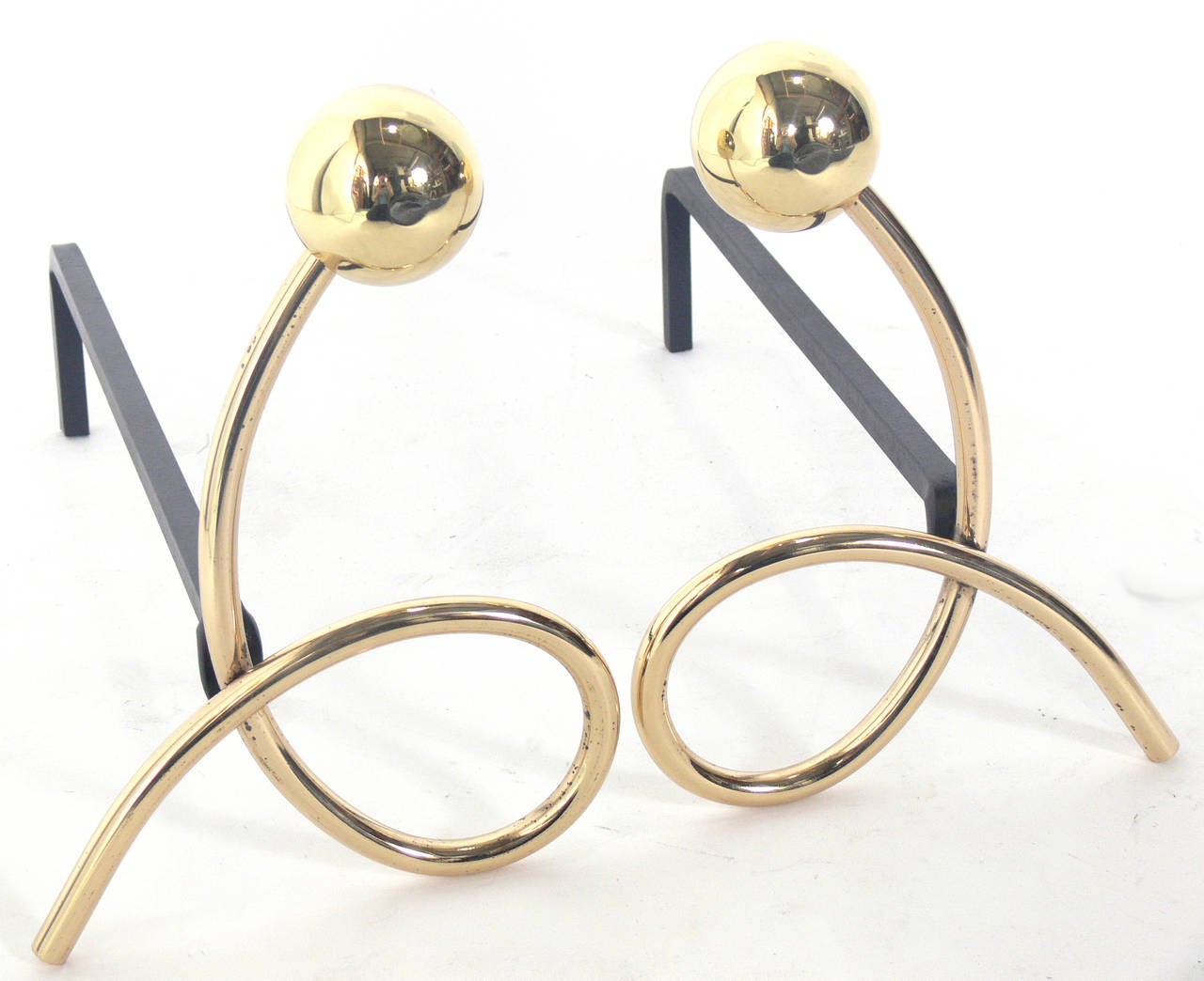 French Whimsical Brass Loop Andirons