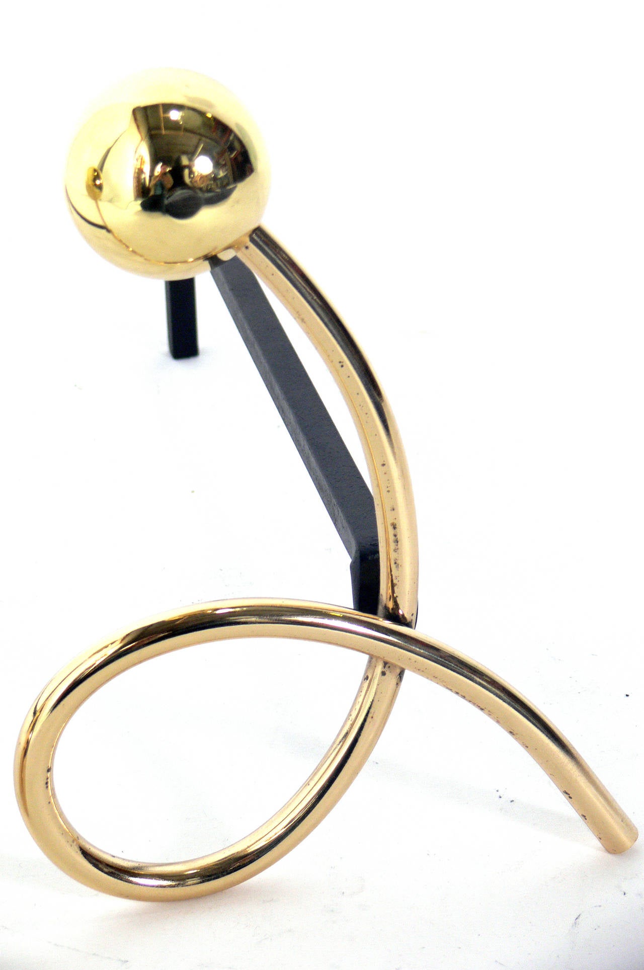 Whimsical Brass Loop Andirons In Good Condition In Atlanta, GA