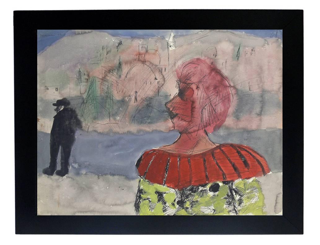 Selection of Watercolors by Jochen Michaelis, circa 1960' Jochen Michaelis is a German artist who lived in New York and Paris. Please see our other 1stdibs listings for more of his works. These works are an abstract portrait and an abstract