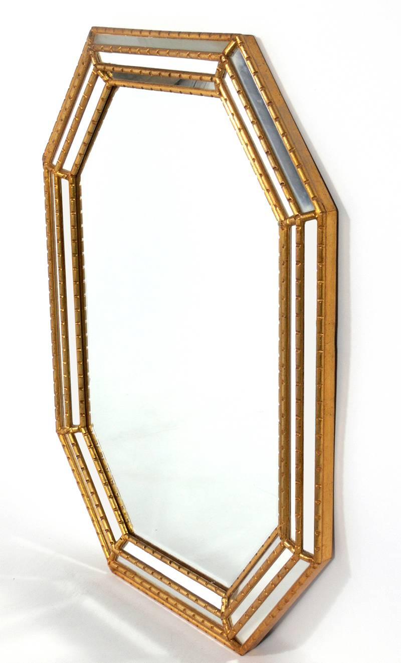Italian Gilt Octagonal Mirror, Italy, circa 1980s.  Warm original patina to both the mirrored glass and frame.
