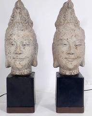 Pair of Large-Scale Buddha Head Lamps