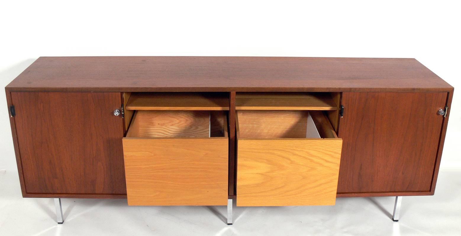 Mid-Century Modern Clean Lined Walnut Credenza designed by Florence Knoll