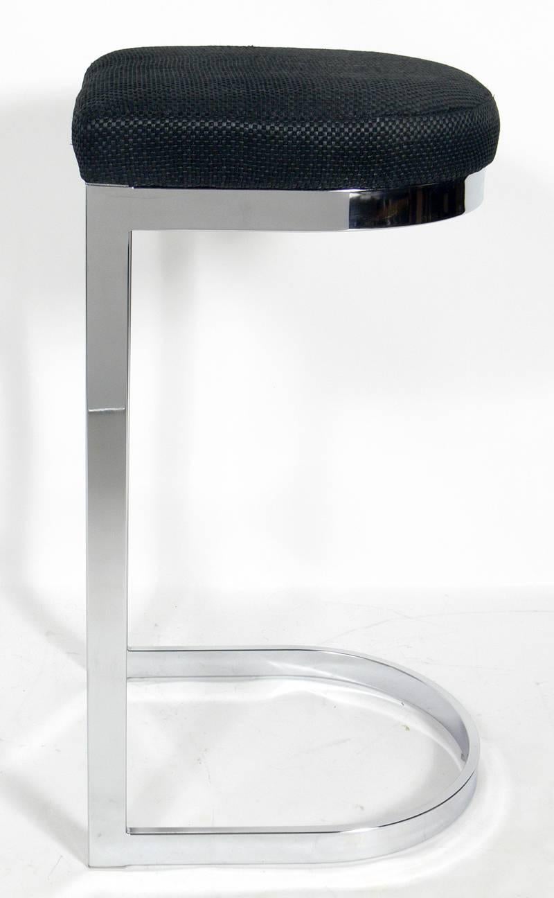 American Set of Four Chrome Bar Stools in the Manner of Milo Baughman 