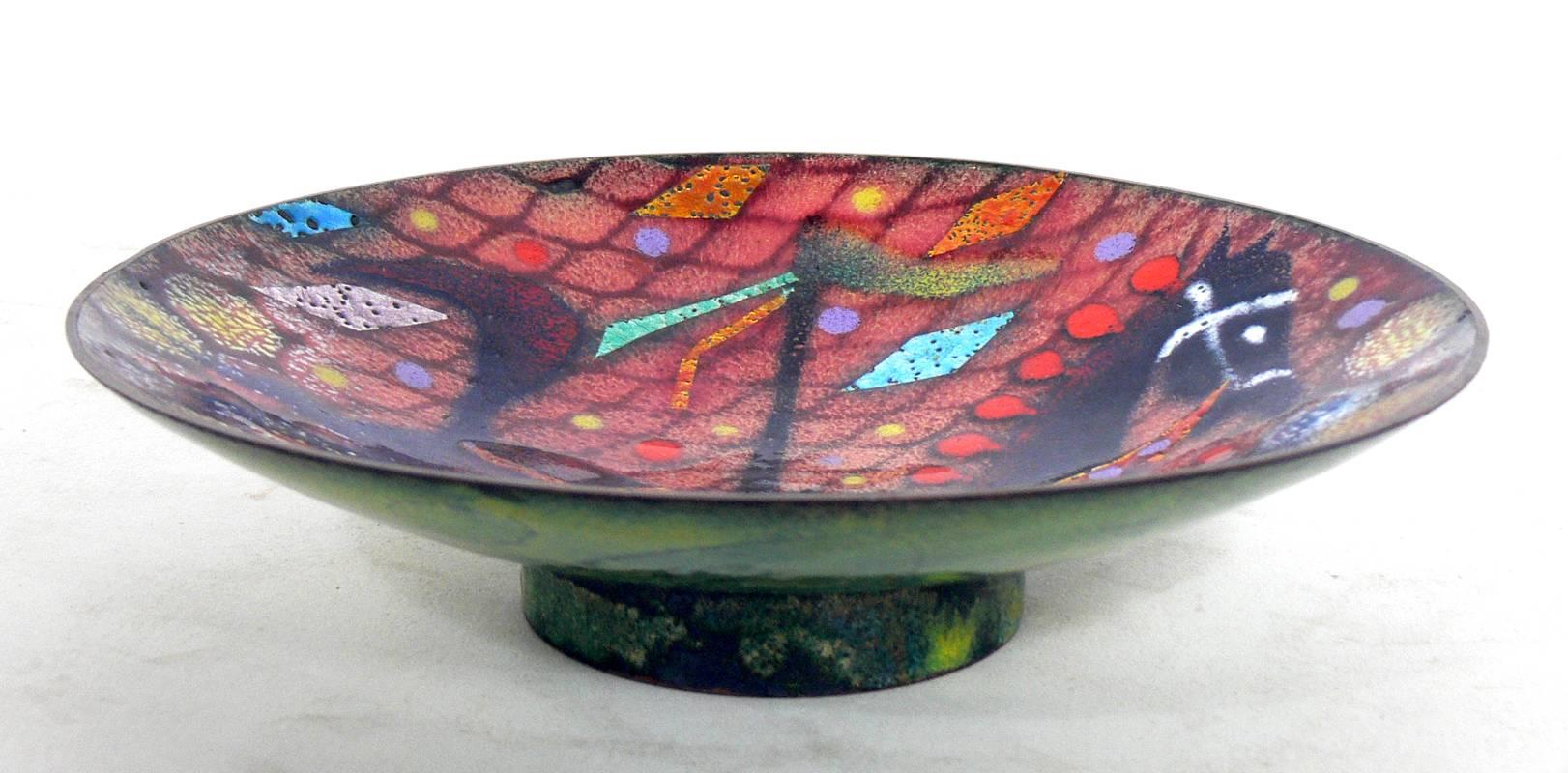 A group of three modern enamels, seen in the photos below. They are:
1) Abstract circular enamel, hand made by Virgil Cantini, circa 1950's. It measures 6