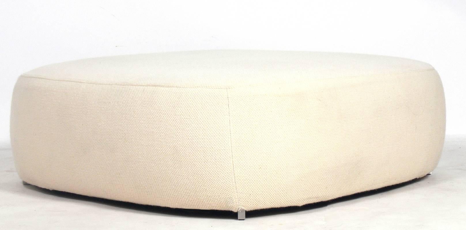 Large Scale Square Modern Ottoman, designed by Piero Lissoni for Fritz Hansen, circa 2006. Clean lined modern design with four simple stainless steel feet. This piece needs to be reupholstered and the price INCLUDES reupholstery in your fabric.