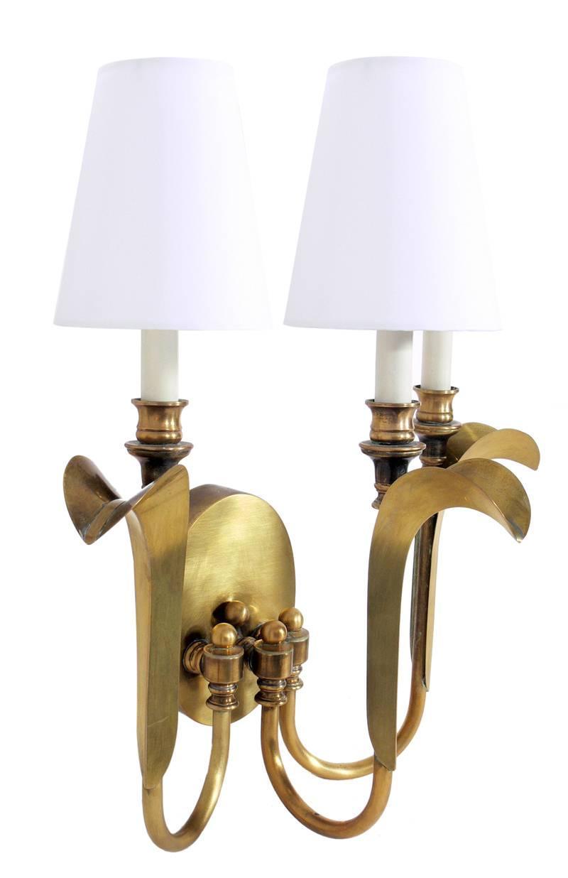 Pair of Elegant Brass Sconces at 1stdibs