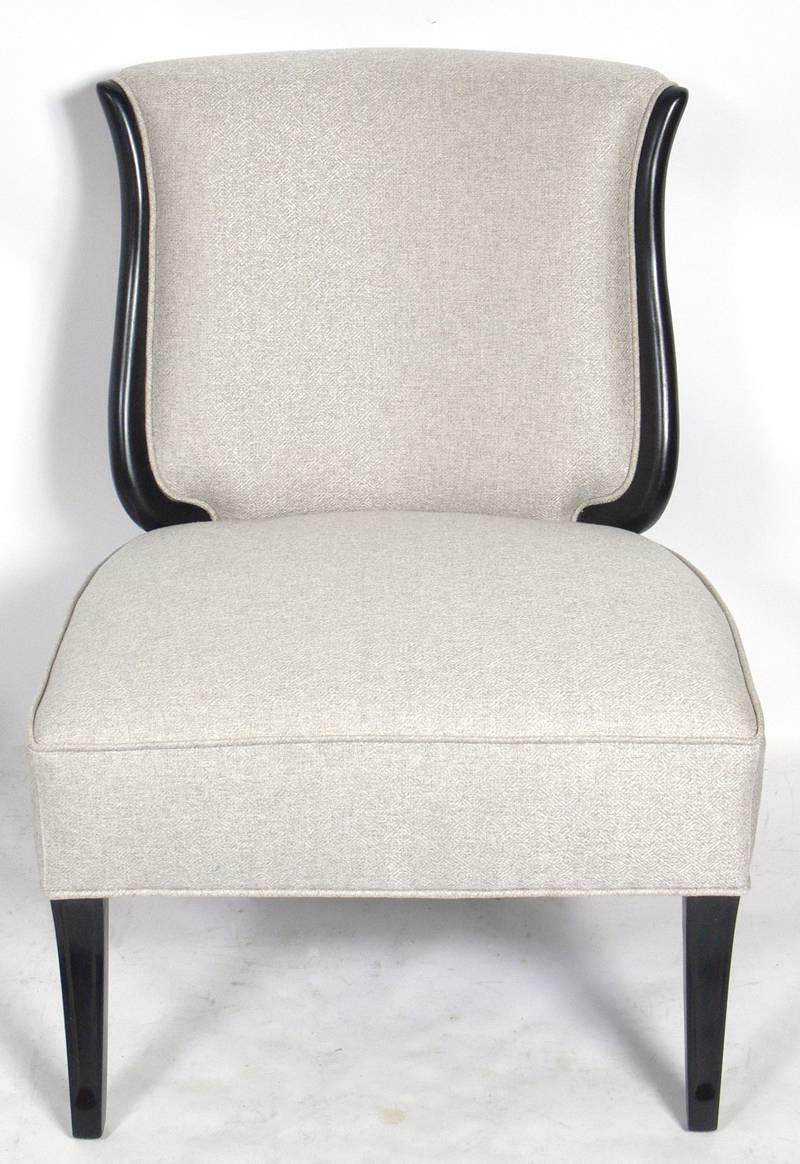 Hollywood Regency Pair of Curvaceous Lyre Back Lounge Chairs For Sale
