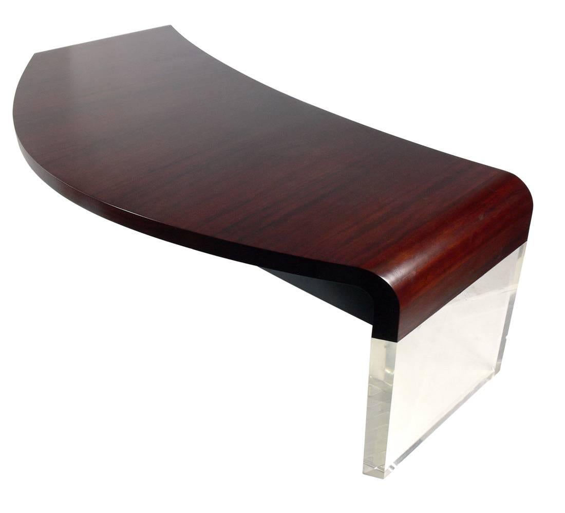 Mid-Century Modern Curvaceous Rosewood and Lucite Desk by Vladimir Kagan