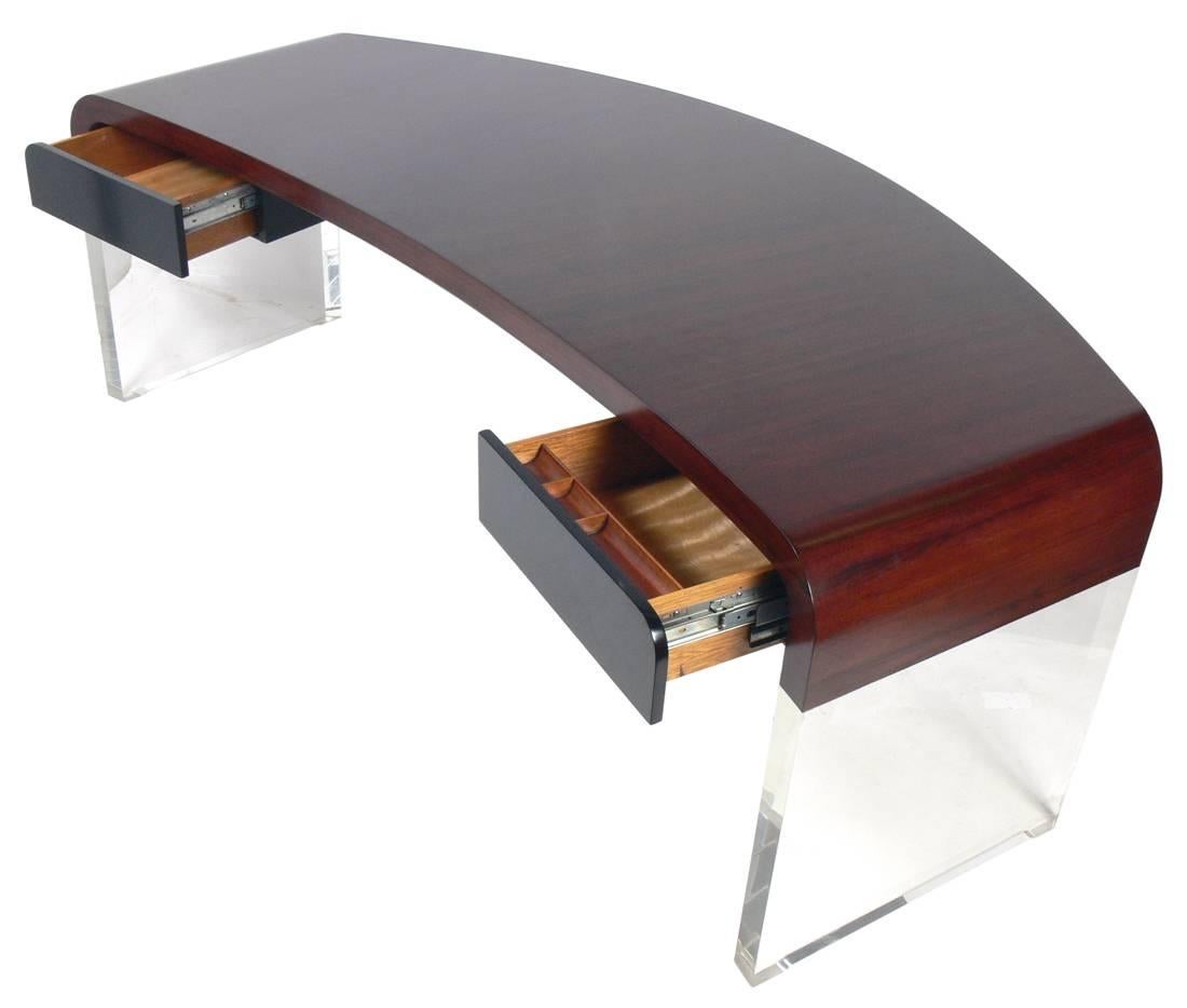 Curvaceous Rosewood and Lucite Desk by Vladimir Kagan In Good Condition In Atlanta, GA