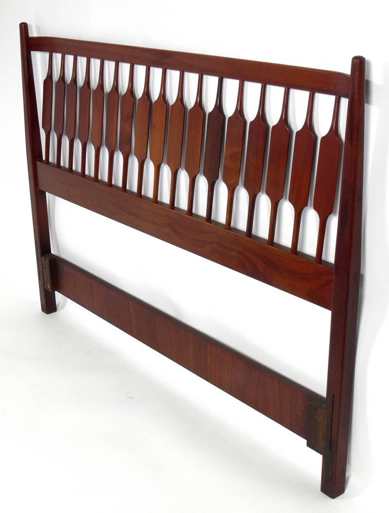 Modern full size headboard designed by Kipp Stewart for Drexel, American, circa 1960s. This headboard fits a full size mattress and can be used with a standard bolt on bed frame (not included).