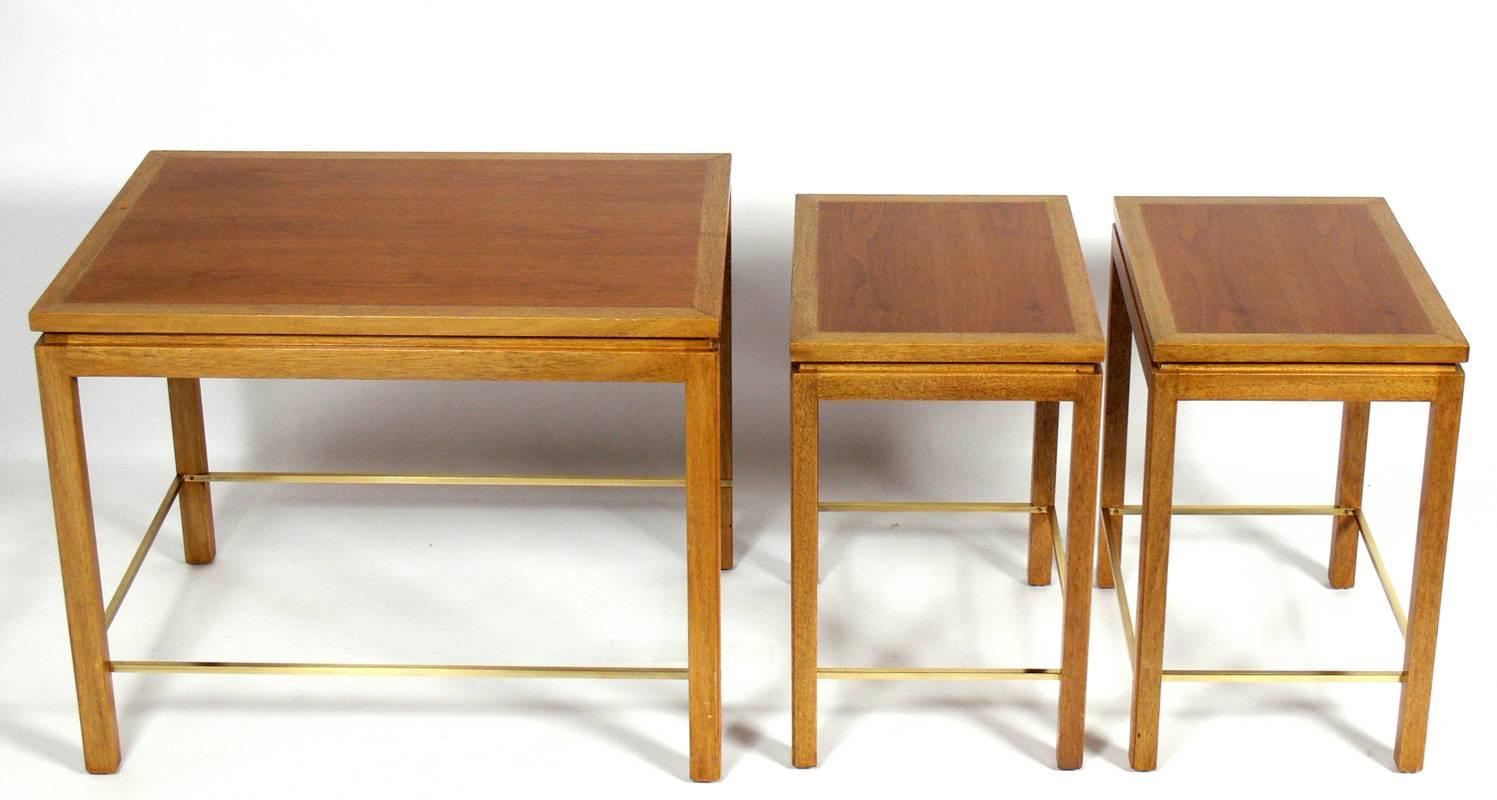 Set of nesting tables designed by Edward Wormley for Dunbar, American, circa 1950s. The larger table measures 22.25