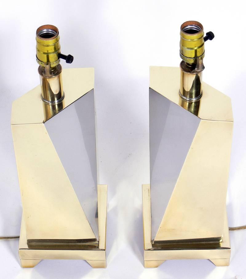  Sculptural polished brass and nickel lamps, American, circa 1950s. They measure 29