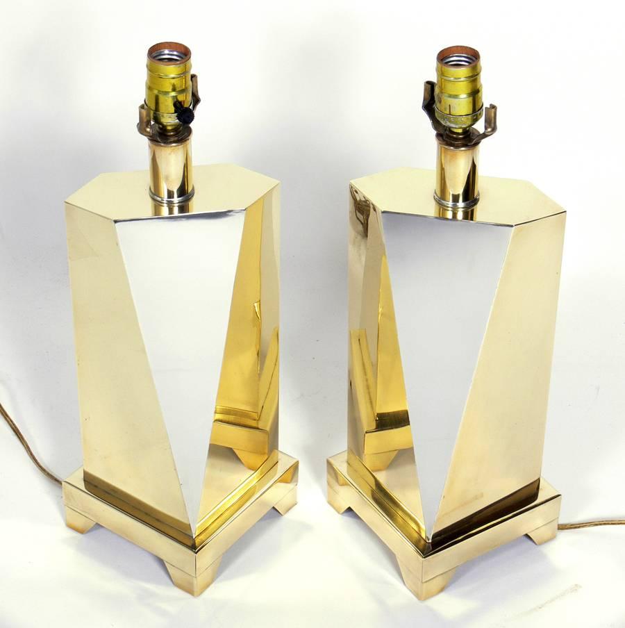 Mid-Century Modern Sculptural Brass and Nickel Lamps For Sale