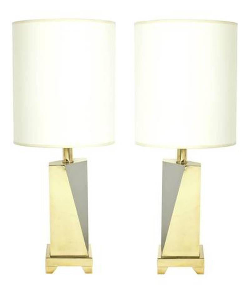 Sculptural Brass and Nickel Lamps