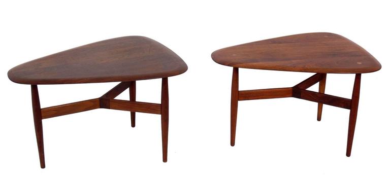 Mid-Century Modern Danish Modern Teak Side Tables by Illum Wikkelso and Johannes Aasbjerg For Sale