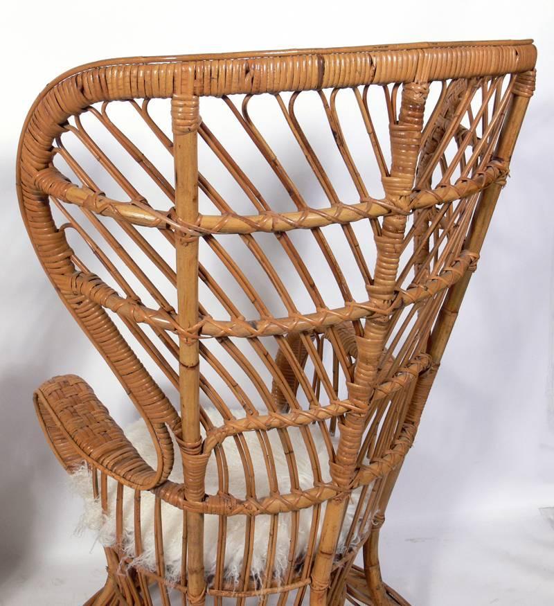 Tall Back Italian Rattan Lounge Chair at 1stdibs