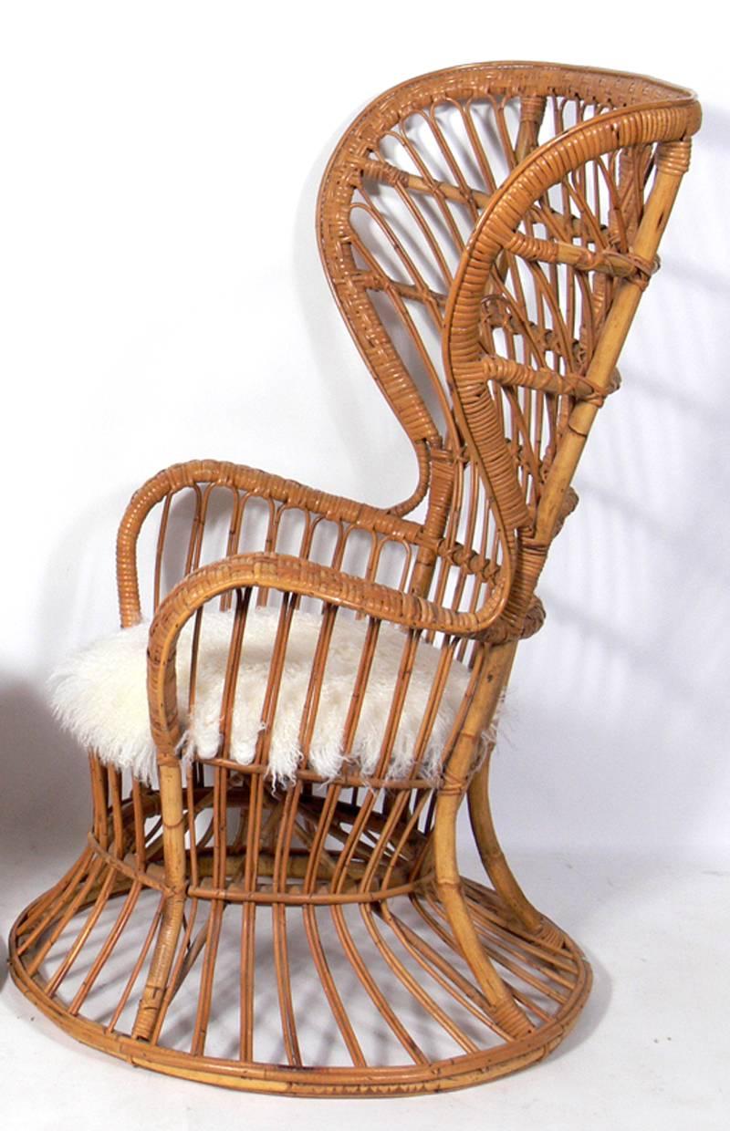 Mid-Century Modern Tall Back Italian Rattan Lounge Chair