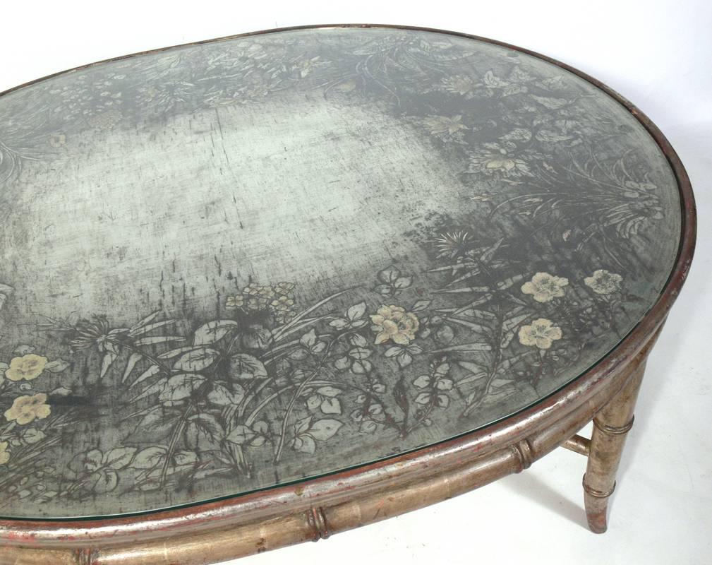 Gilt Max Kuehne Coffee Table with Hand-Carved Decoration and Silver Leafing