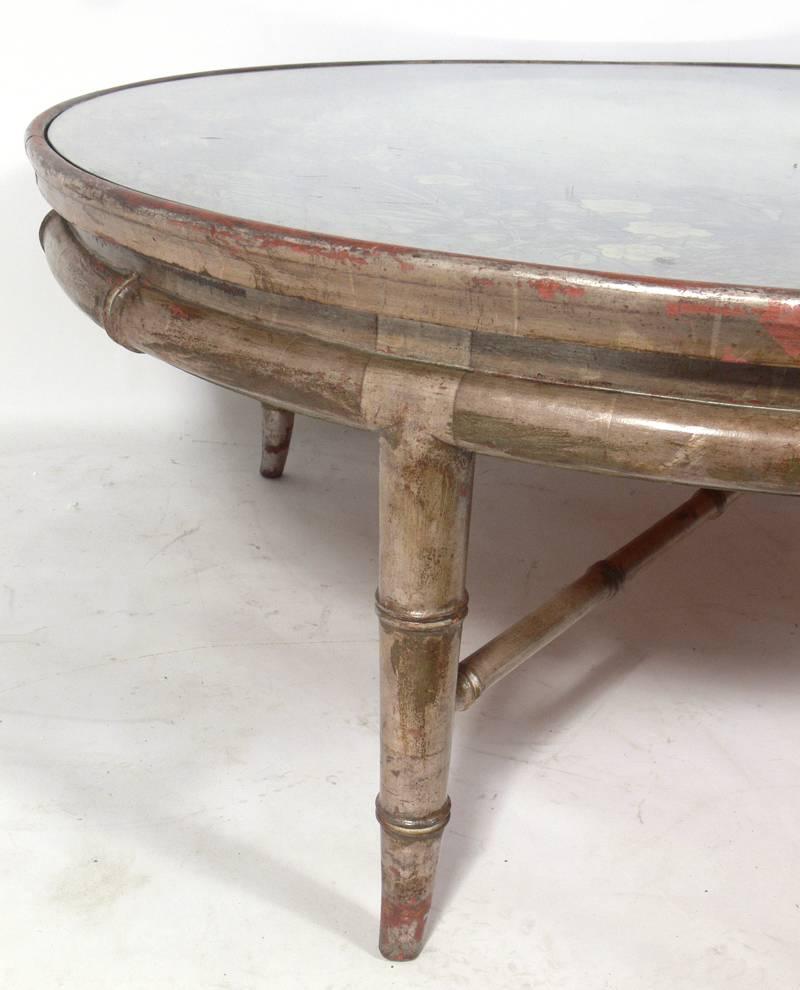 Max Kuehne Coffee Table with Hand-Carved Decoration and Silver Leafing In Good Condition In Atlanta, GA