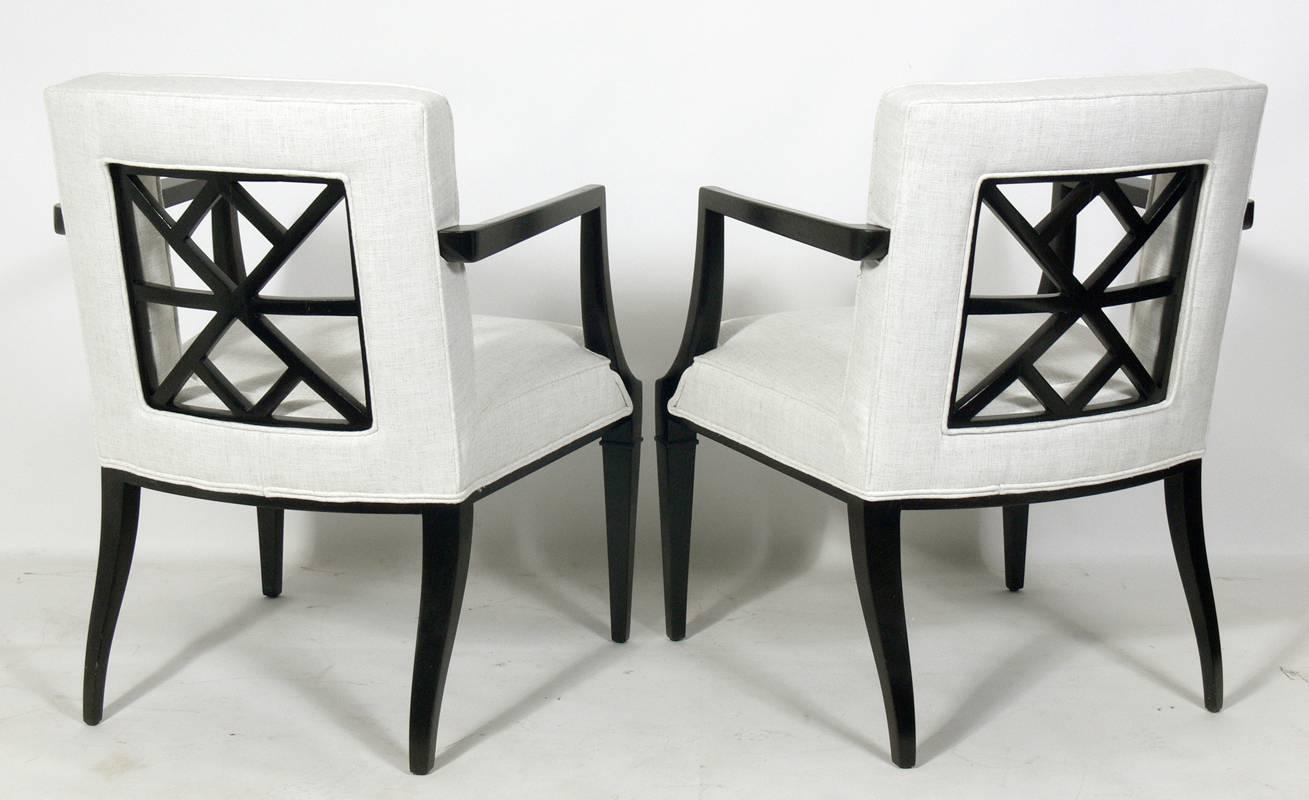 Mid-Century Modern Pair of Elegant Fret Back Chairs Attributed to Grosfeld House