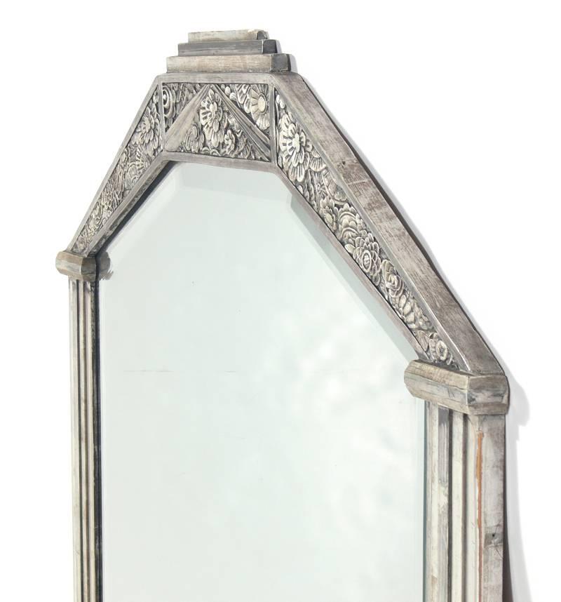 French Art Deco Silver Leaf Mirror In Good Condition In Atlanta, GA