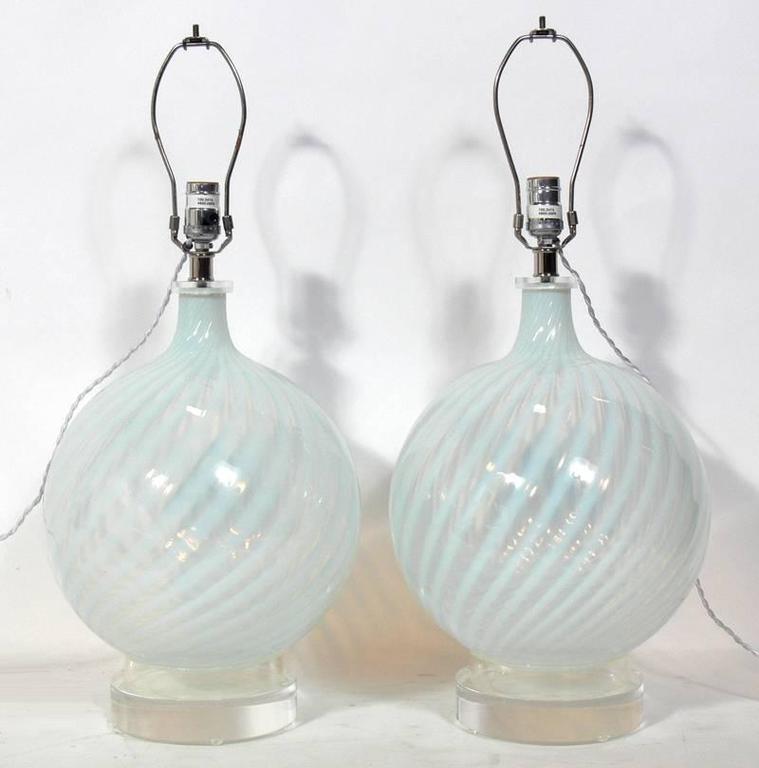 Pair of Murano Glass Lamps with Lucite Bases at 1stDibs