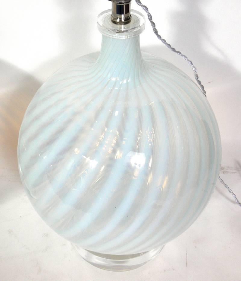 Hollywood Regency Pair of Murano Glass Lamps with Lucite Bases