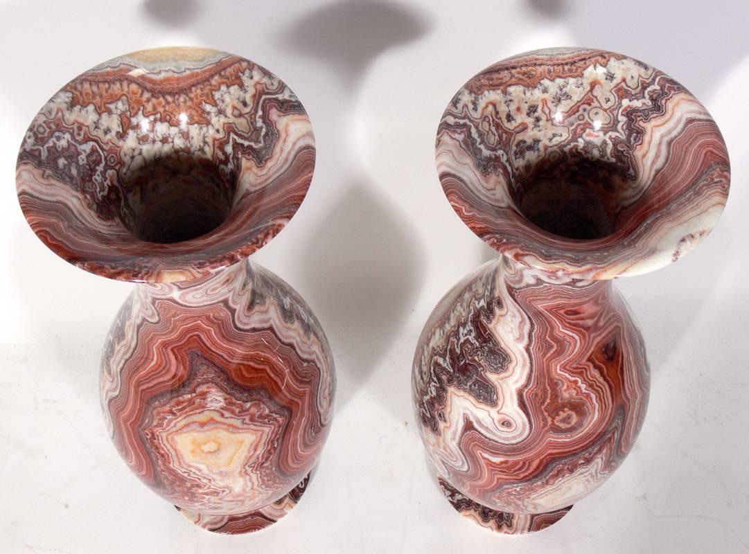 Hollywood Regency Pair of Large-Scale Agate Urns 