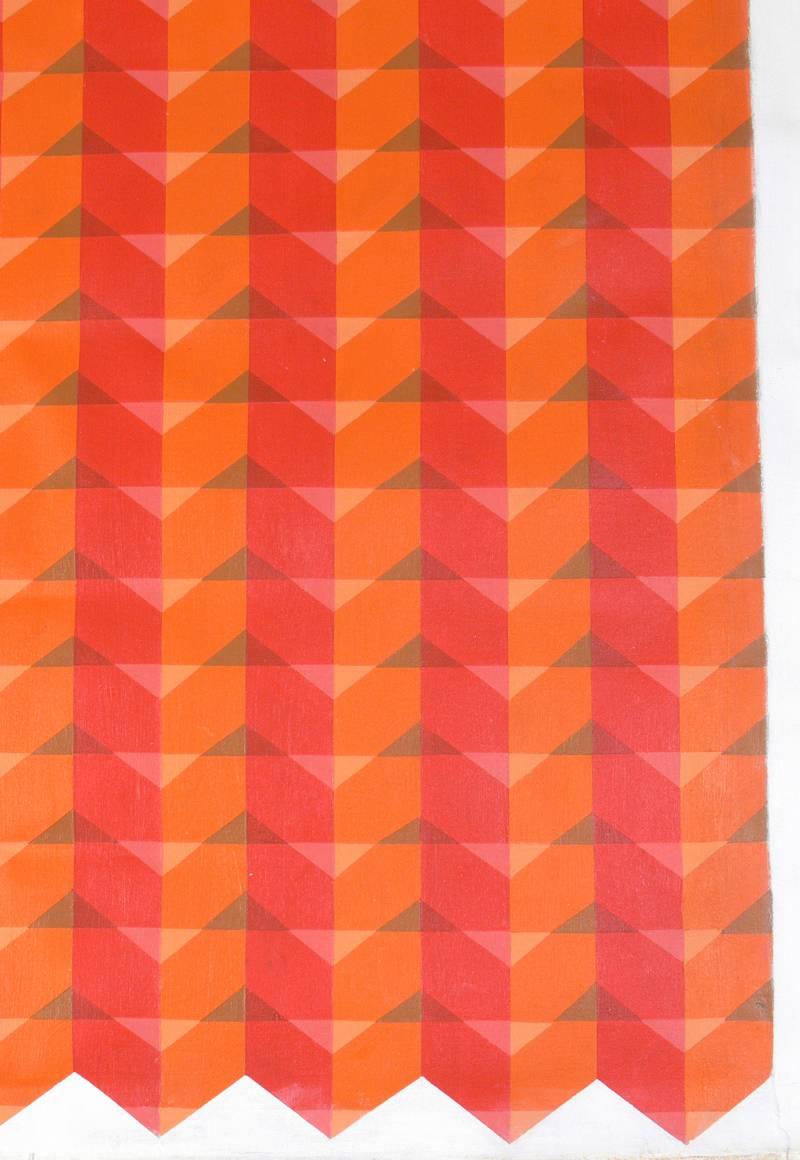 Mid-Century Modern Tableau géométrique orange à grande échelle en vente
