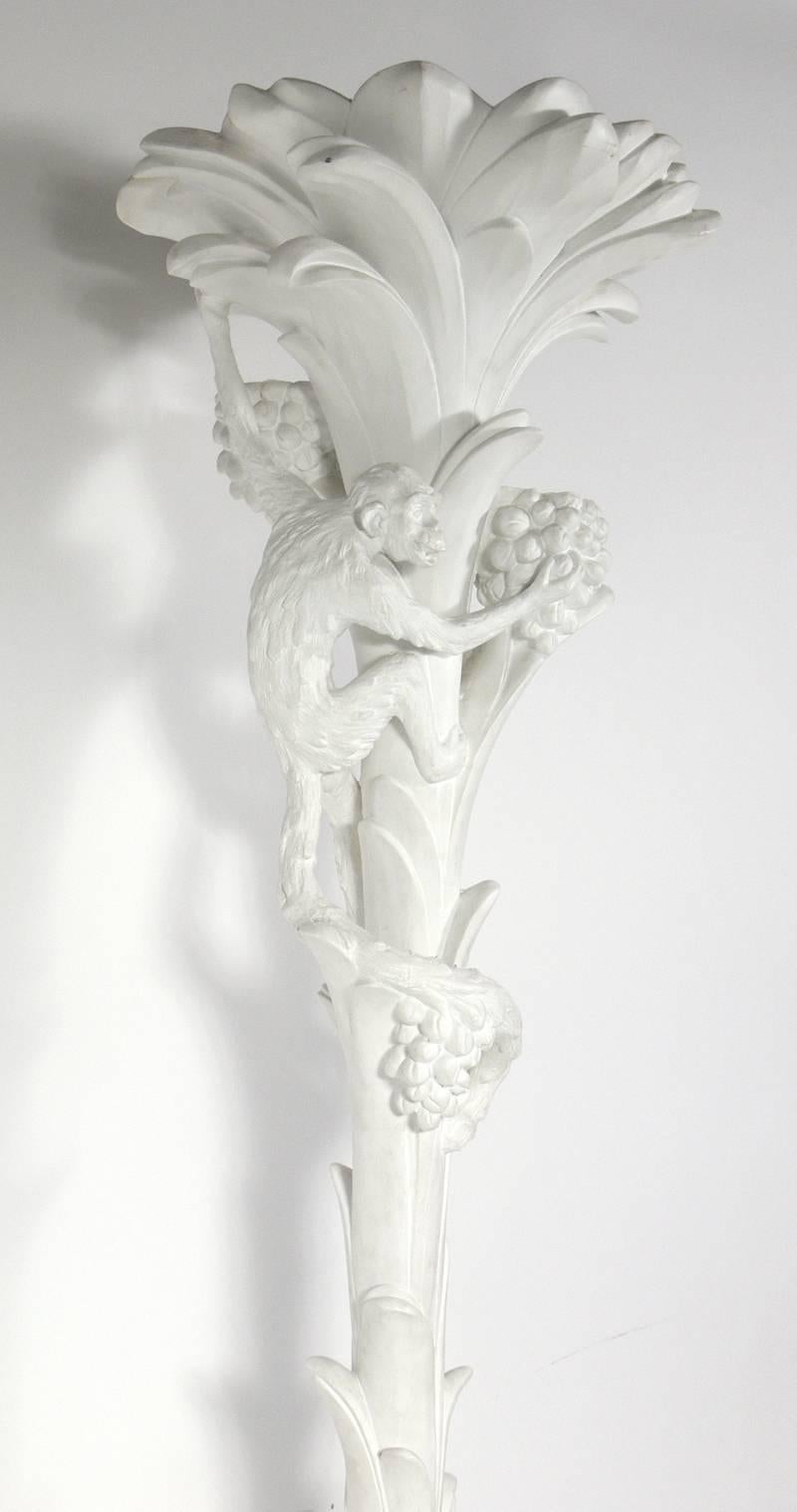 Original plaster torchiere designed by Serge Roche, France, circa 1940s. Very hard to find example of Roche's oeuvre. At nearly 7.5' high, this piece has a wonderful scale and an elegant design with a dash of whimsy. It looks wonderful when lit, and