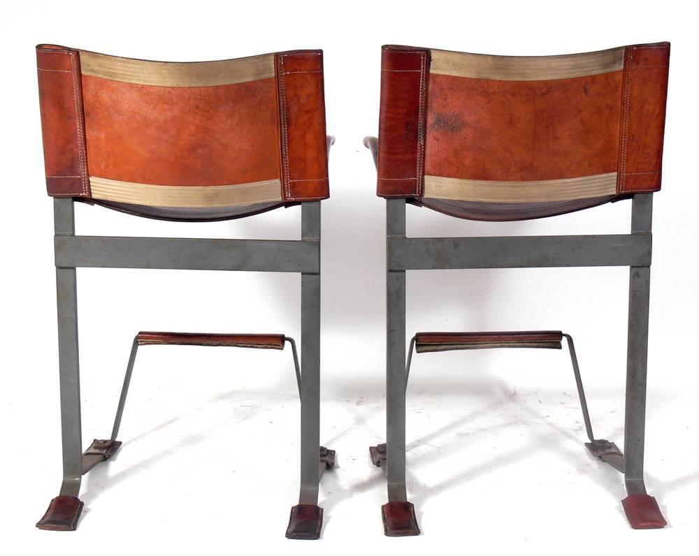 American Pair of Architectural Leather Bar Stools by Max Gottschalk