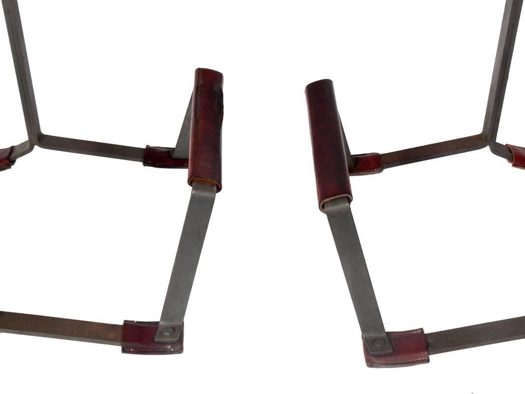Pair of Architectural Leather Bar Stools by Max Gottschalk In Good Condition In Atlanta, GA