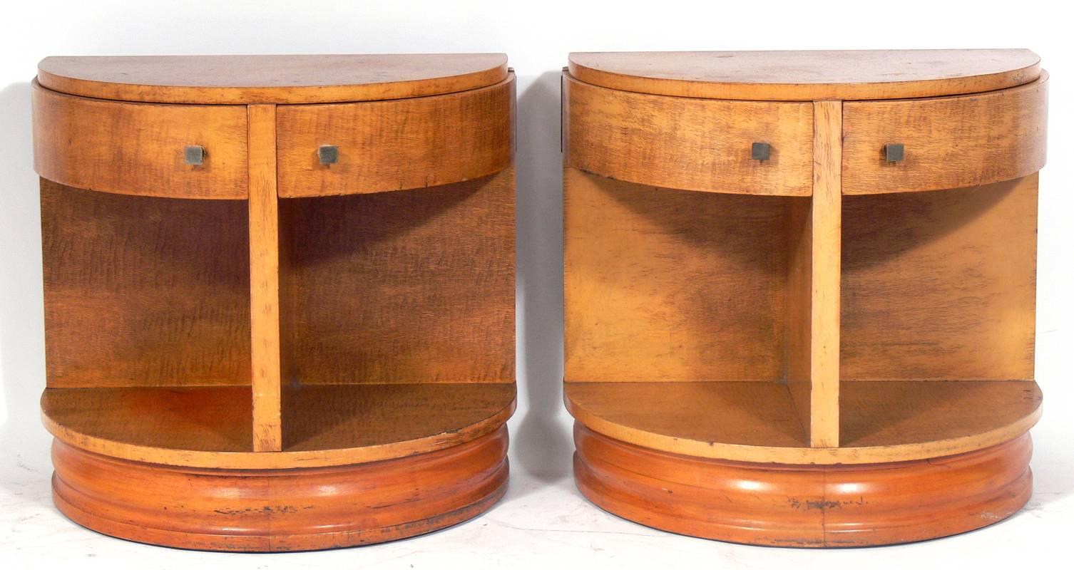 Pair of rare American Art Deco nightstands, made by Widdicomb, circa 1927. These designs were featured in one of the first exhibitions of Art Deco design in the United States, which took place at Macy's in December of 1927. They are featured in the