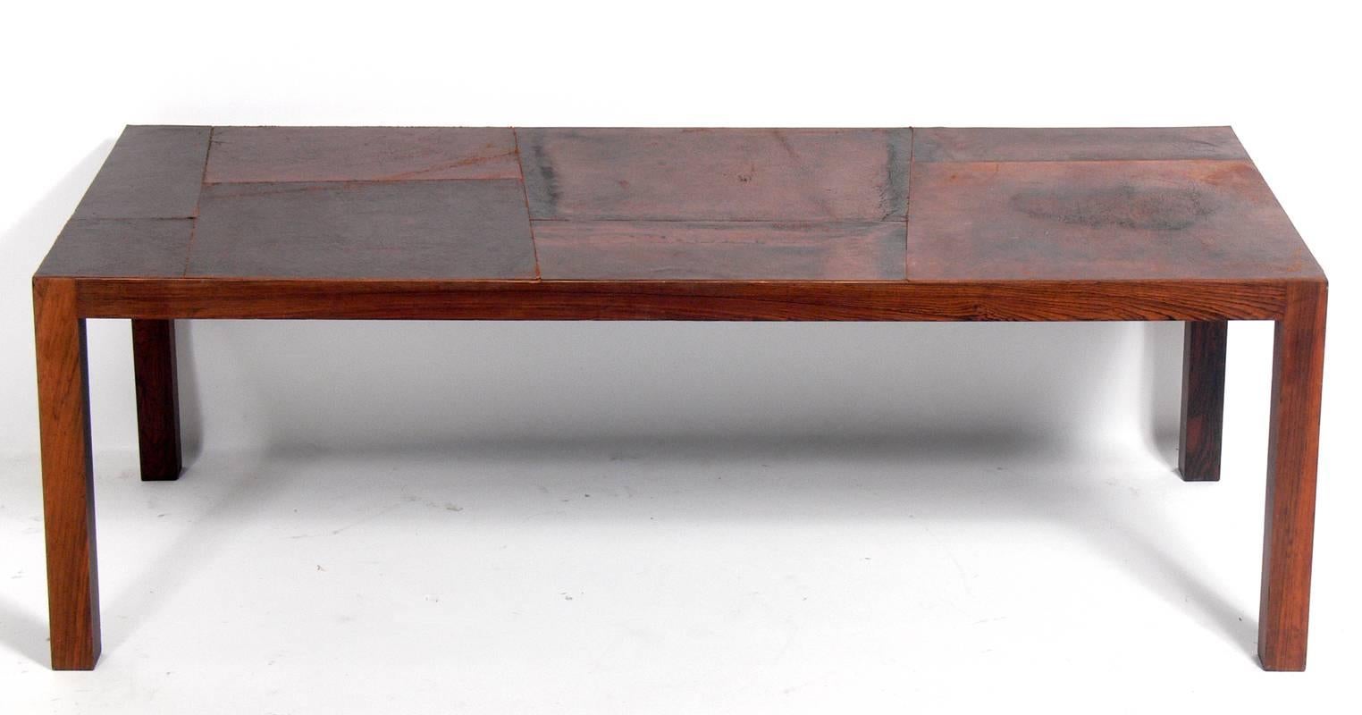 Mid-Century Modern Danish Modern Rosewood Coffee Table with Patinated Leather Top For Sale