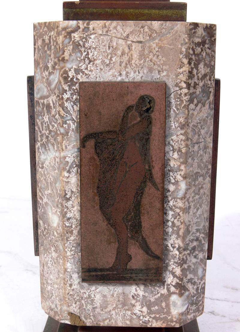 French Art Deco Marble and Bronze Lamp by A. Desgranges 2